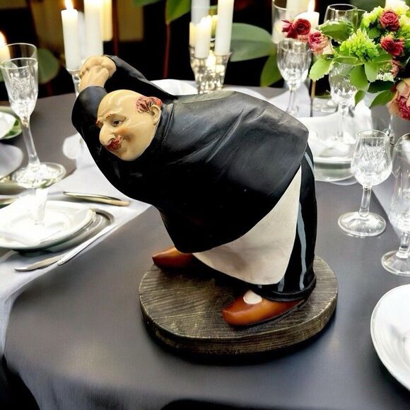 7in Resin Chubby Waiter Wine Bottle Holder Figurine Kitchen Bar Decor - Picture 1 of 10